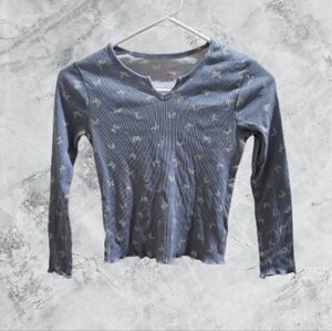 💥4x$15 NWOT Btween Blue Long Sleeve Top with White Butterfly Pattern